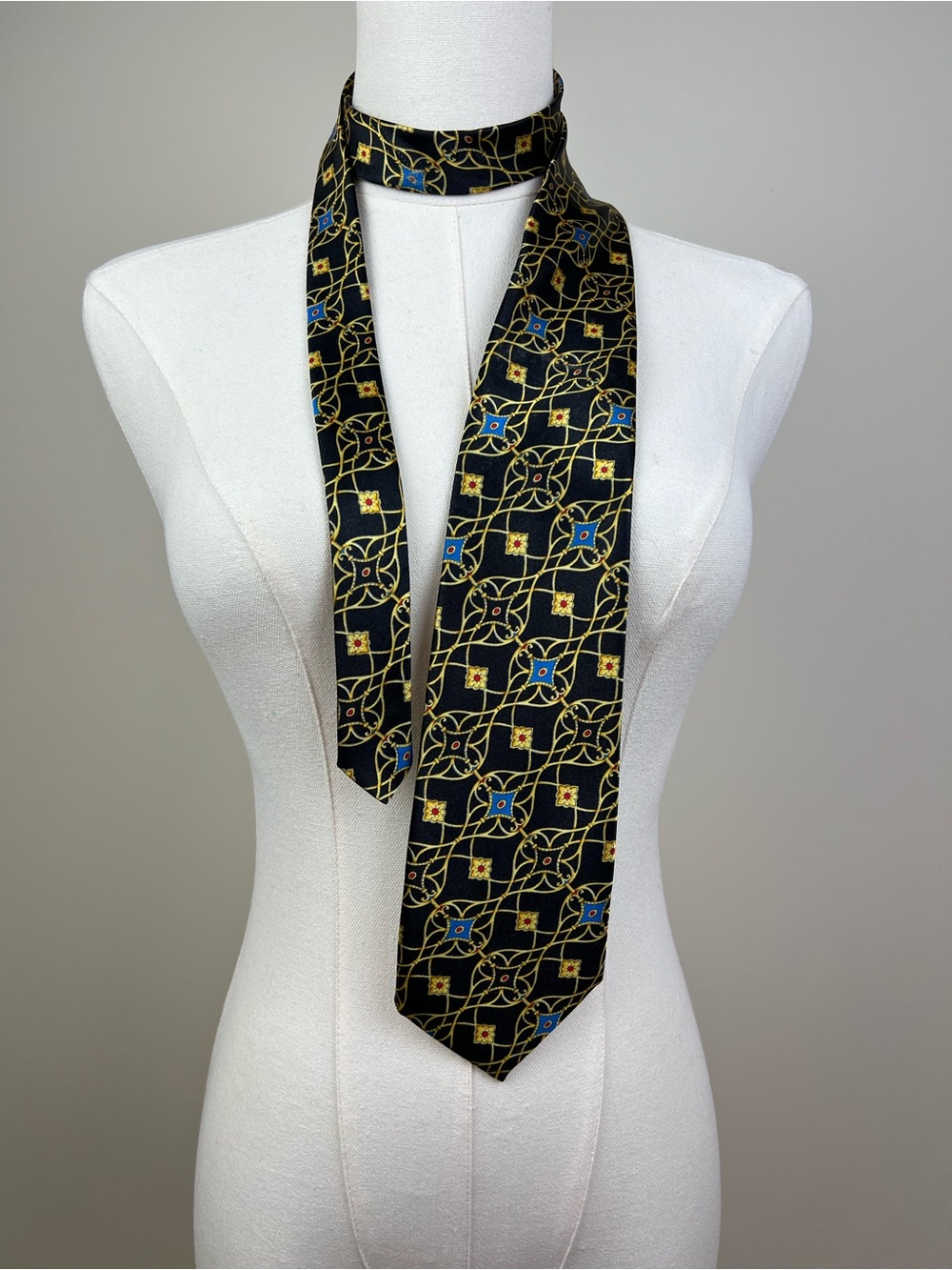 Vintage Christian Dior Geometric Silk Necktie Scarf - Men Accessories